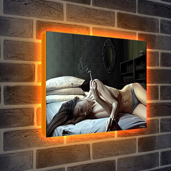 Лайтбокс световая панель - С сигаретой в постели