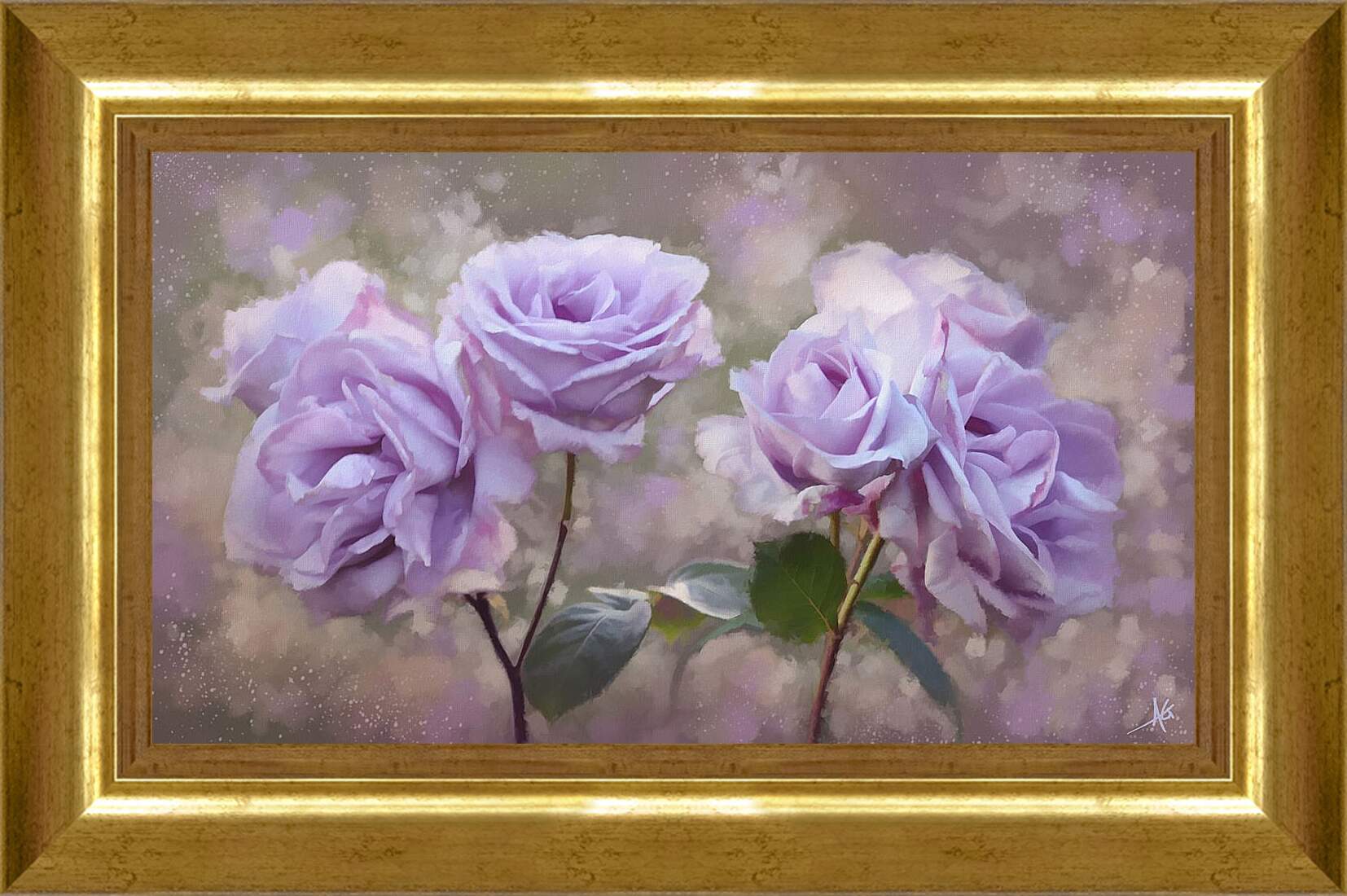 Картина в раме - Сиреневые розы