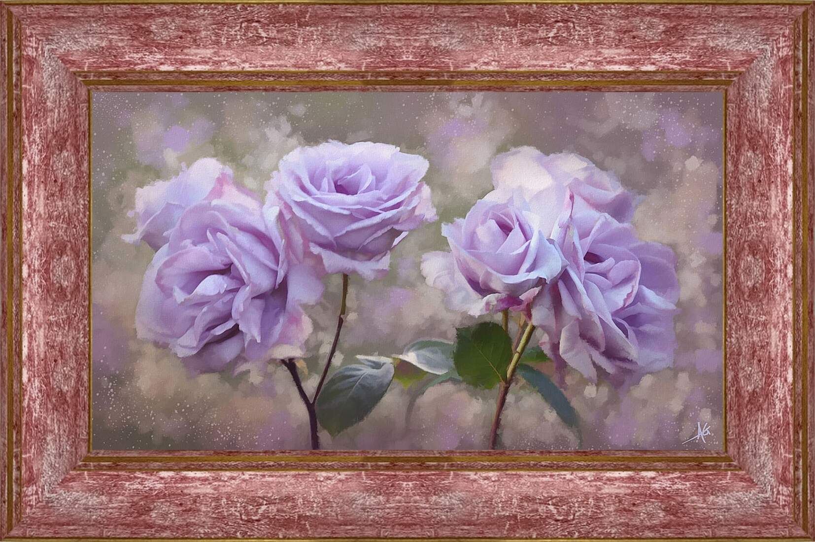 Картина в раме - Сиреневые розы