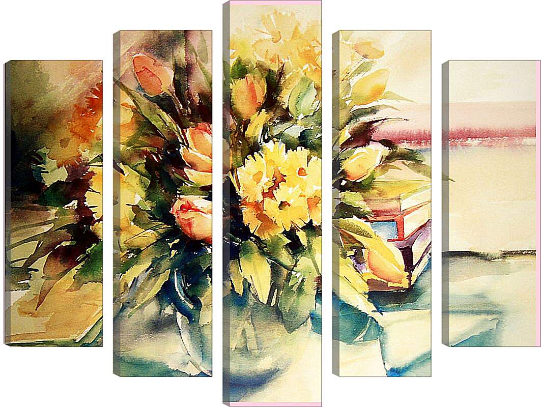 Модульная картина - Жёлтые цветы в вазе