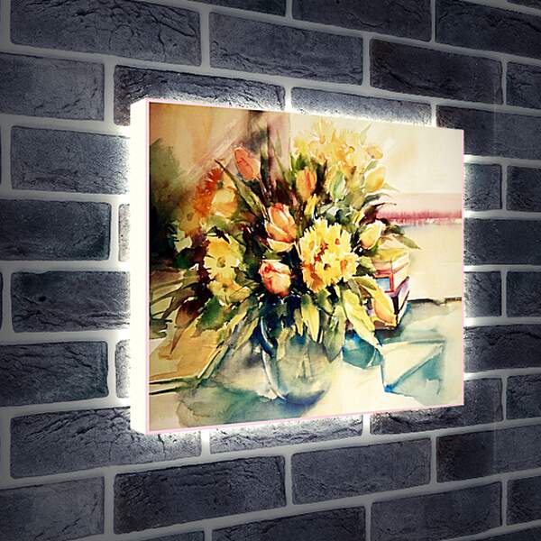 Лайтбокс световая панель - Жёлтые цветы в вазе