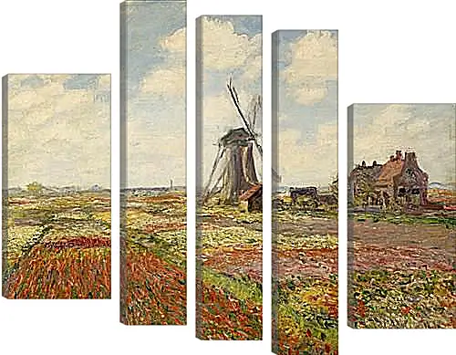 Модульная картина - Fields of Tulip With The Rijnsburg Windmill. Клод Моне