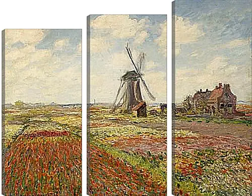 Модульная картина - Fields of Tulip With The Rijnsburg Windmill. Клод Моне