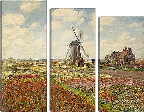 Модульная картина - Fields of Tulip With The Rijnsburg Windmill. Клод Моне