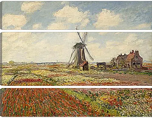 Модульная картина - Fields of Tulip With The Rijnsburg Windmill. Клод Моне