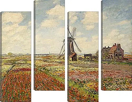 Модульная картина - Fields of Tulip With The Rijnsburg Windmill. Клод Моне