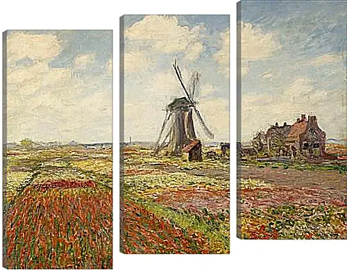 Модульная картина - Fields of Tulip With The Rijnsburg Windmill. Клод Моне