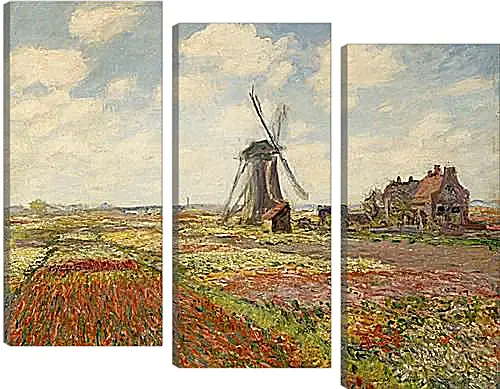 Модульная картина - Fields of Tulip With The Rijnsburg Windmill. Клод Моне