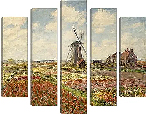 Модульная картина - Fields of Tulip With The Rijnsburg Windmill. Клод Моне