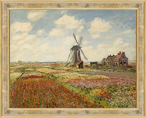 Картина в раме - Fields of Tulip With The Rijnsburg Windmill. Клод Моне