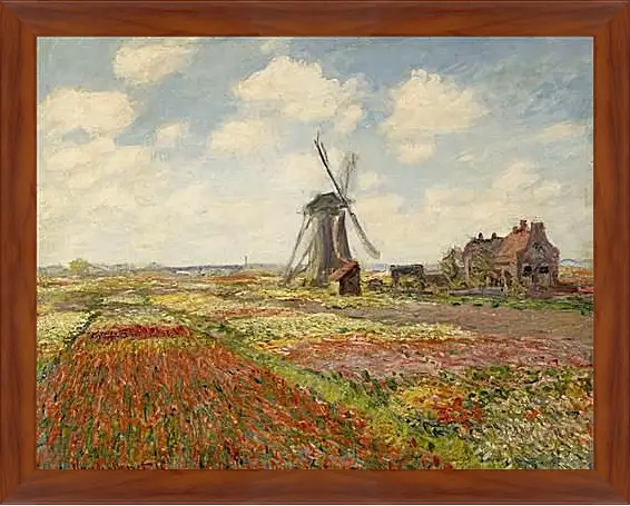 Картина в раме - Fields of Tulip With The Rijnsburg Windmill. Клод Моне