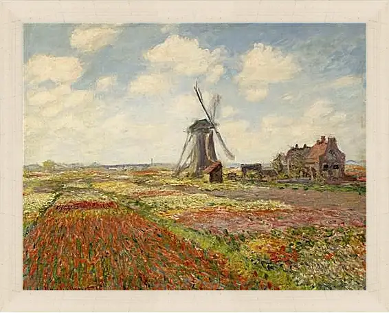 Картина в раме - Fields of Tulip With The Rijnsburg Windmill. Клод Моне