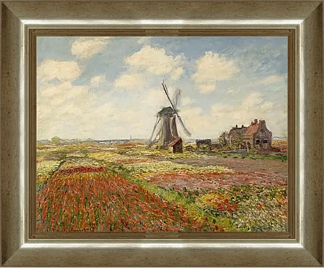 Картина в раме - Fields of Tulip With The Rijnsburg Windmill. Клод Моне