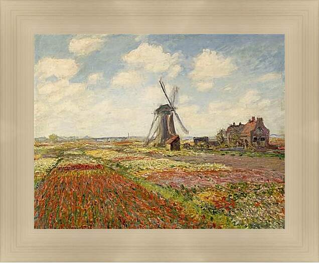 Картина в раме - Fields of Tulip With The Rijnsburg Windmill. Клод Моне