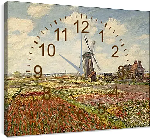 Часы картина - Fields of Tulip With The Rijnsburg Windmill. Клод Моне
