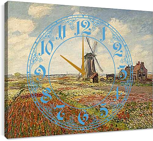 Часы картина - Fields of Tulip With The Rijnsburg Windmill. Клод Моне