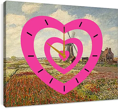 Часы картина - Fields of Tulip With The Rijnsburg Windmill. Клод Моне