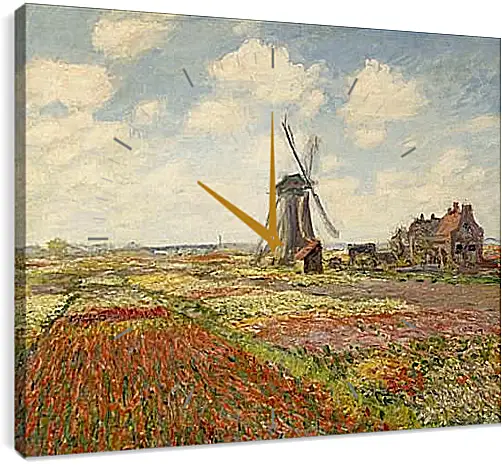 Часы картина - Fields of Tulip With The Rijnsburg Windmill. Клод Моне