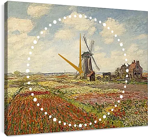 Часы картина - Fields of Tulip With The Rijnsburg Windmill. Клод Моне