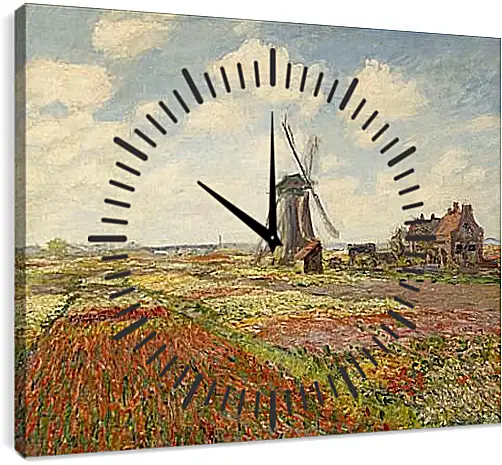 Часы картина - Fields of Tulip With The Rijnsburg Windmill. Клод Моне