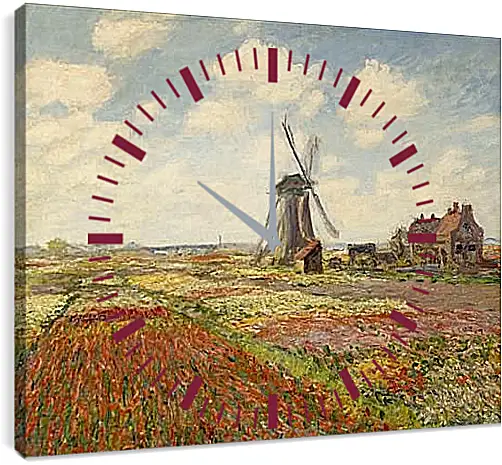 Часы картина - Fields of Tulip With The Rijnsburg Windmill. Клод Моне