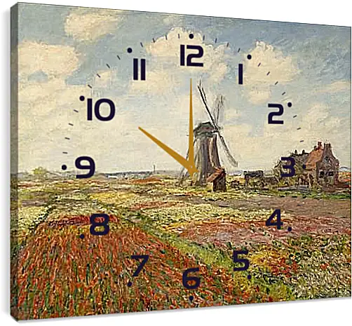 Часы картина - Fields of Tulip With The Rijnsburg Windmill. Клод Моне