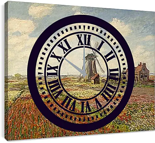 Часы картина - Fields of Tulip With The Rijnsburg Windmill. Клод Моне