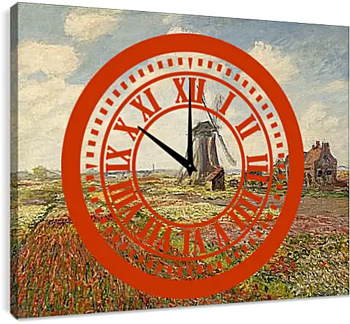 Часы картина - Fields of Tulip With The Rijnsburg Windmill. Клод Моне