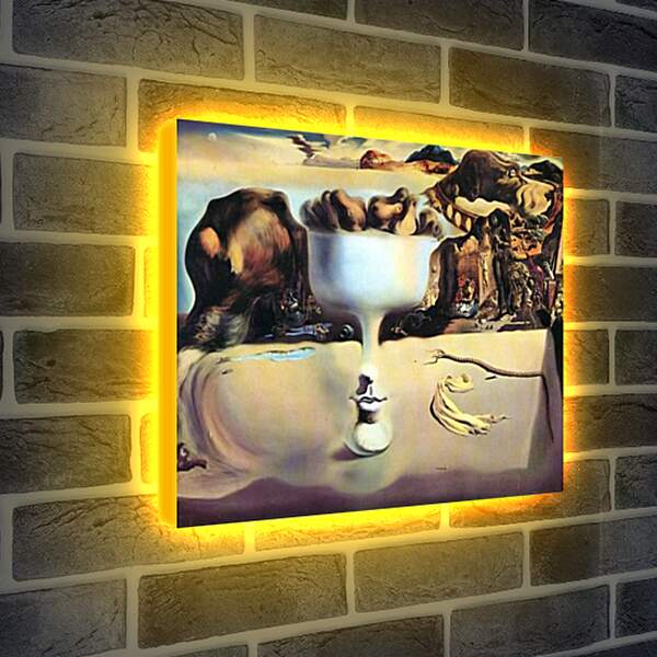 Лайтбокс световая панель - Явление лица и вазы с фруктами на берегу моря. Сальвадор Дали