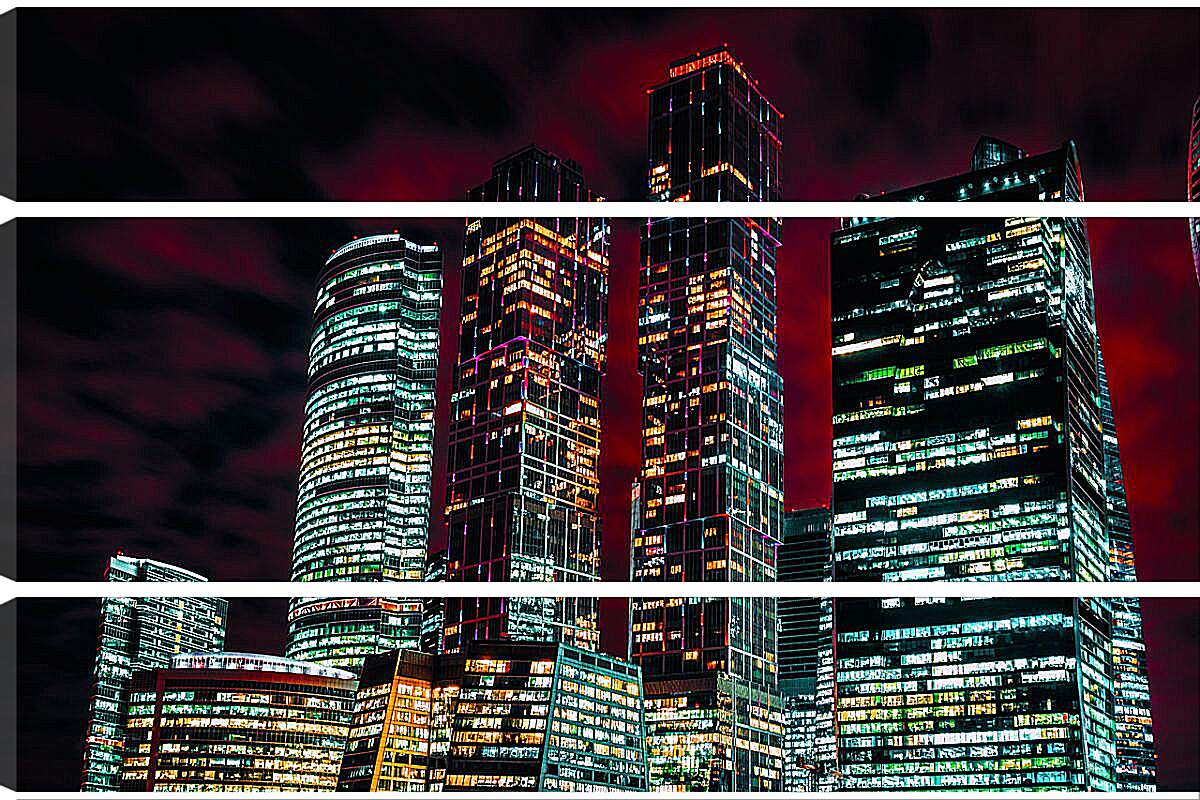 Модульная картина - Огни ночного Москва-сити