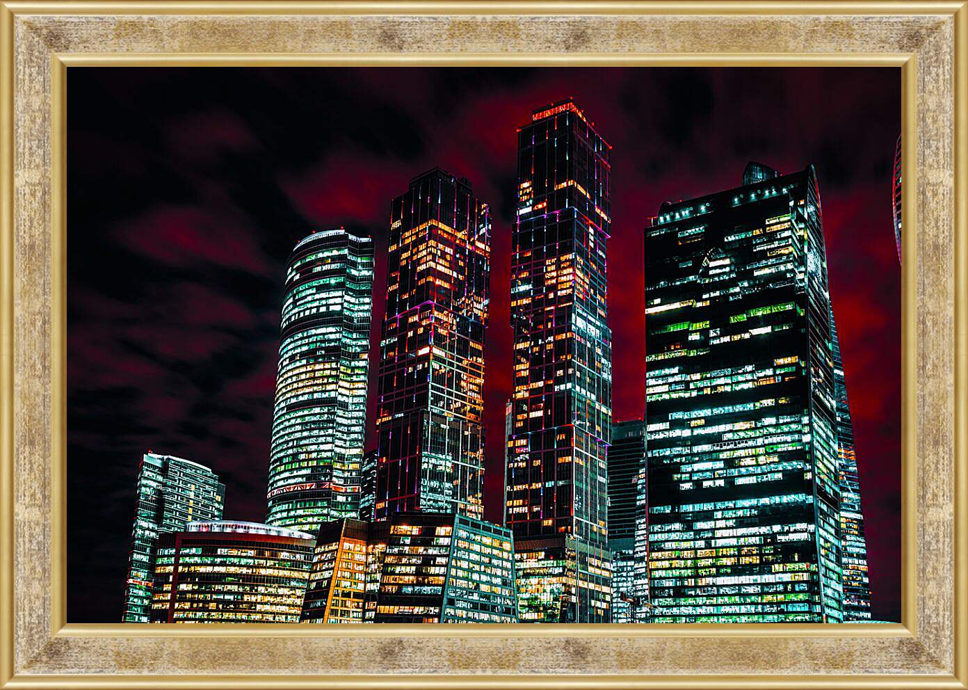 Картина в раме - Огни ночного Москва-сити