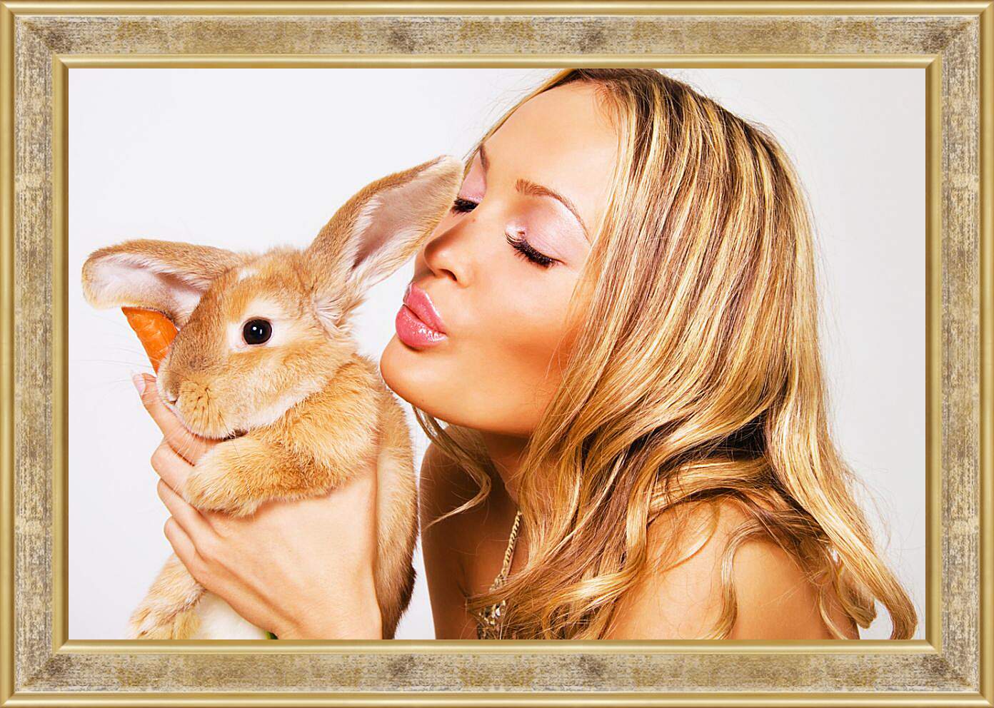 Картина в раме - Девушка и кролик