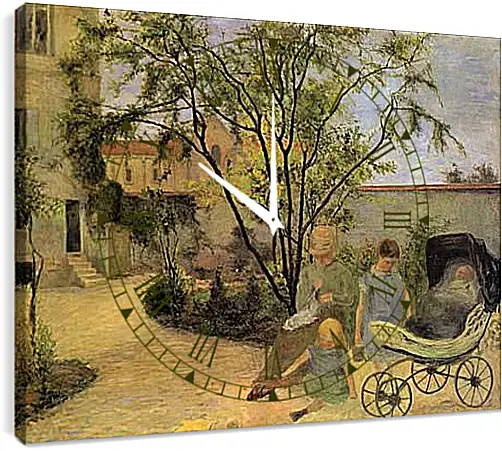 Часы картина - La famille du peintre au jardin, rue Carcel. Поль Гоген