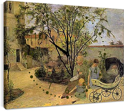 Часы картина - La famille du peintre au jardin, rue Carcel. Поль Гоген