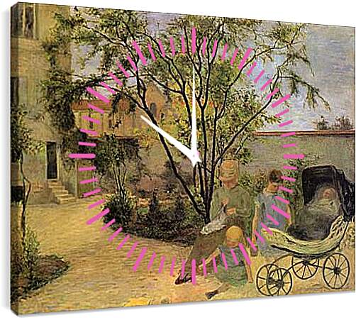Часы картина - La famille du peintre au jardin, rue Carcel. Поль Гоген