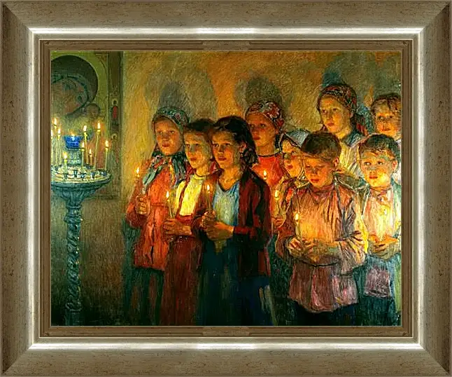 Картина в раме - В церкви. Богданов Николай