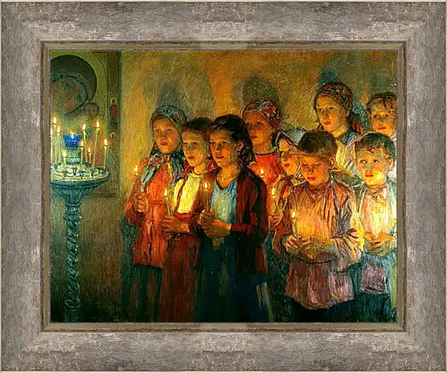 Картина в раме - В церкви. Богданов Николай