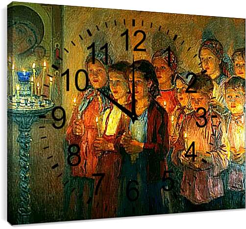 Часы картина - В церкви. Богданов Николай