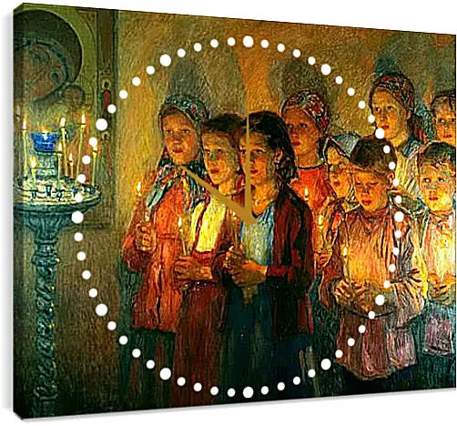 Часы картина - В церкви. Богданов Николай
