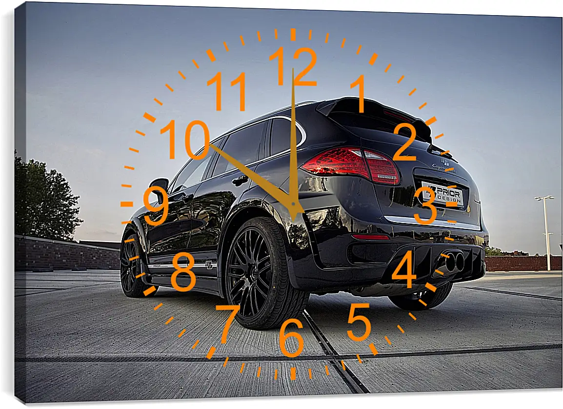 Часы картина - Черный Порше Каен (Porsche Cayenne)