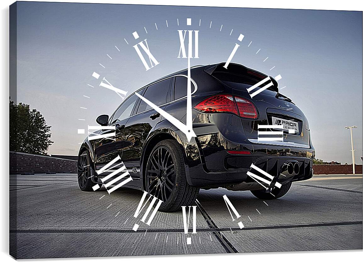 Часы картина - Черный Порше Каен (Porsche Cayenne)