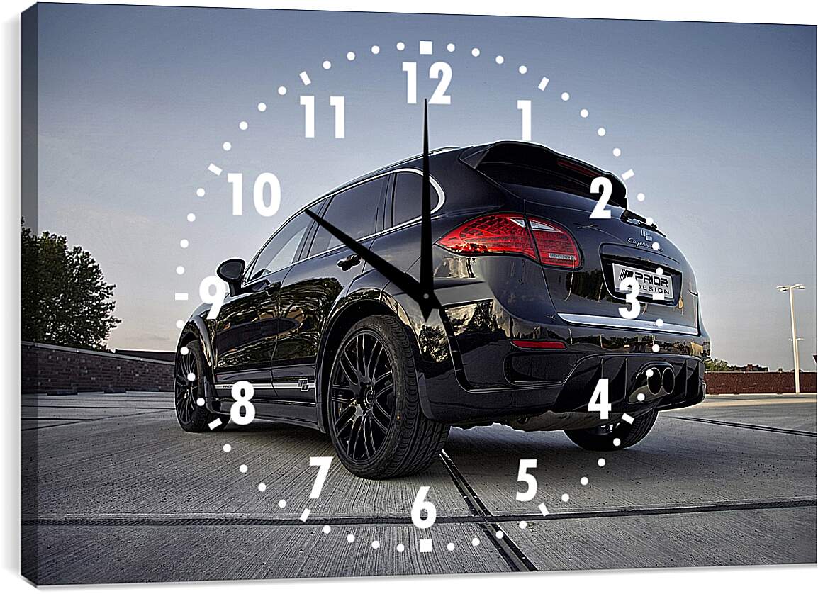 Часы картина - Черный Порше Каен (Porsche Cayenne)