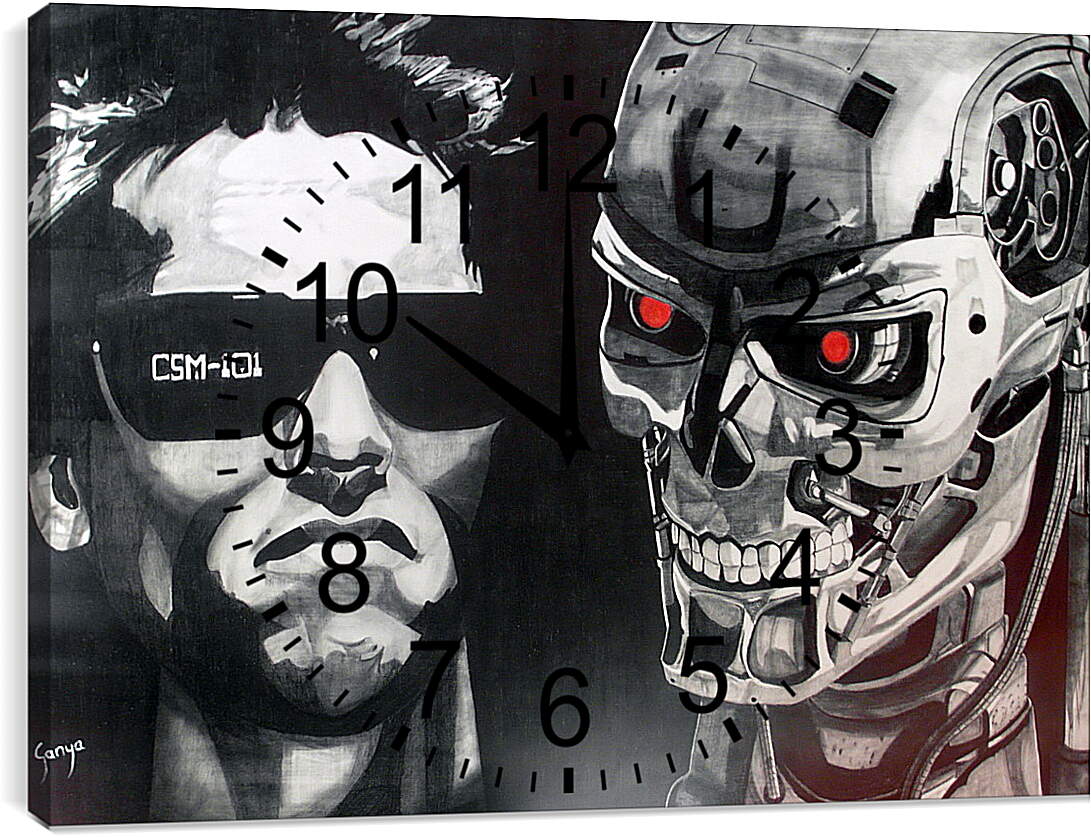 Часы картина - Арнольд Шварценеггер и скелет. Терминатор