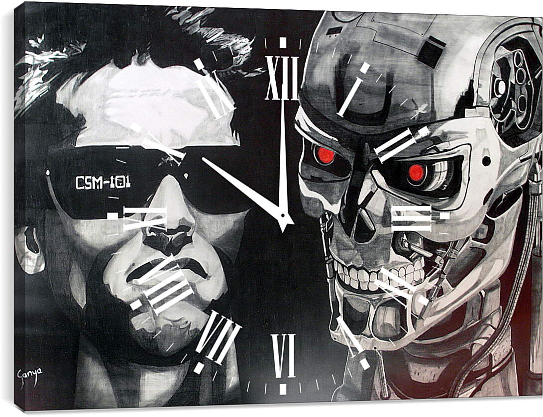 Часы картина - Арнольд Шварценеггер и скелет. Терминатор