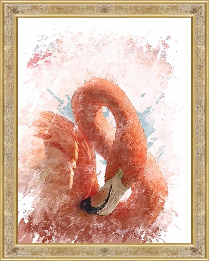 Картина в раме - Розовый фламинго