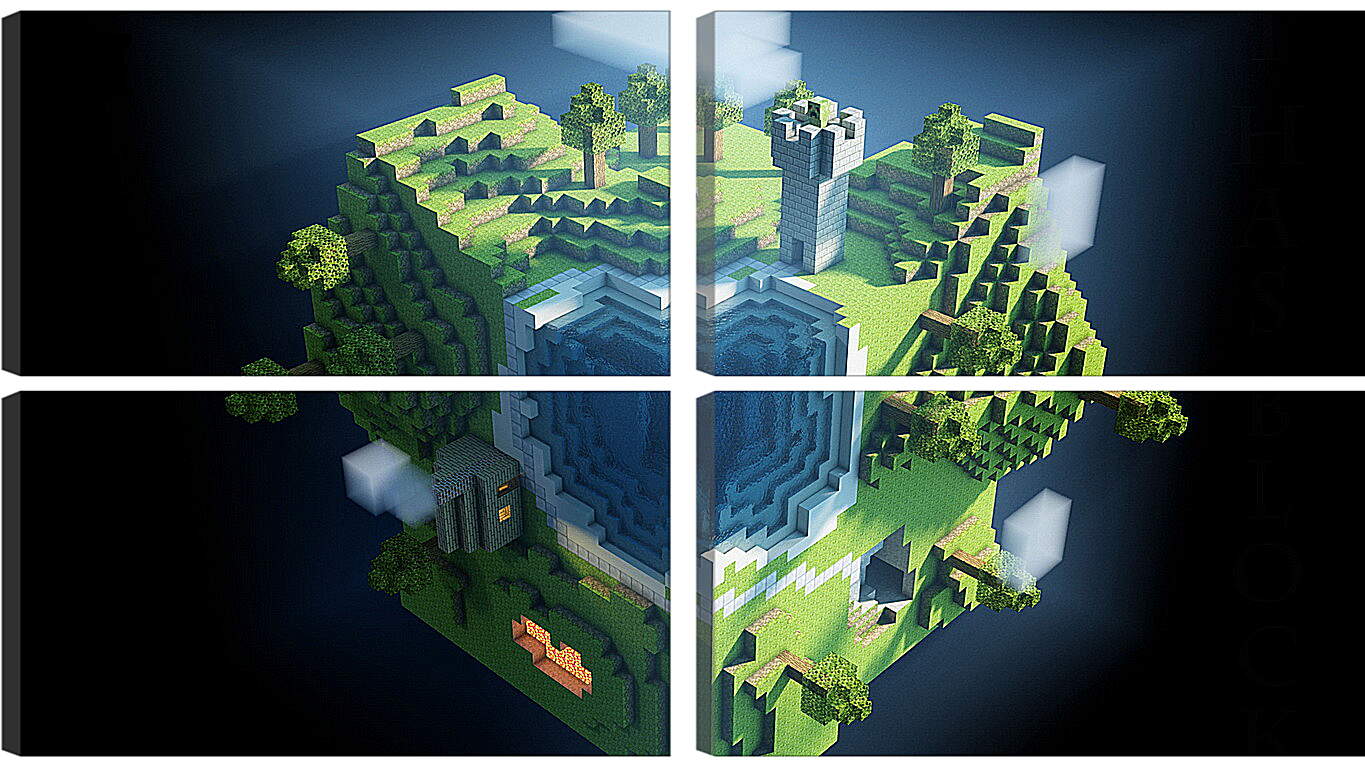Модульная картина - minecraft, planet, cube