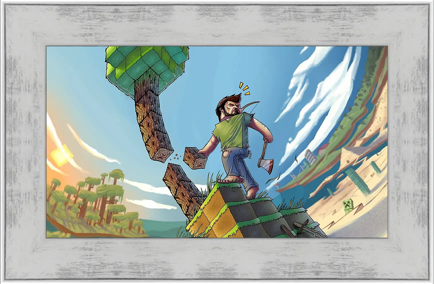 Картина в раме - minecraft, fish-eye lens, steve
