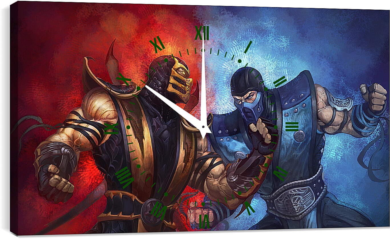 Часы картина - mortal kombat, scorpion, sub-zero