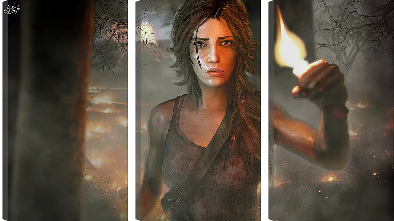 Модульная картина - tomb raider, girl, torch