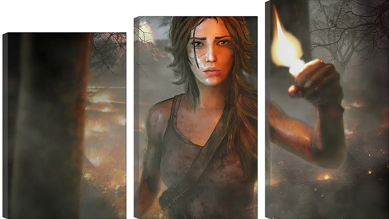 Модульная картина - tomb raider, girl, torch